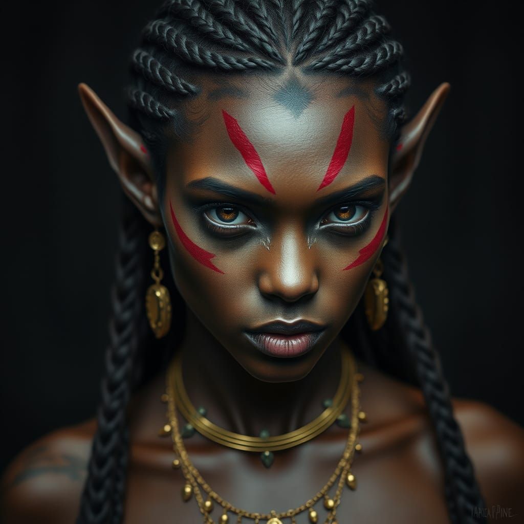 Dark Fantasy Portrait of an Exotic, Elf-Like Goddess