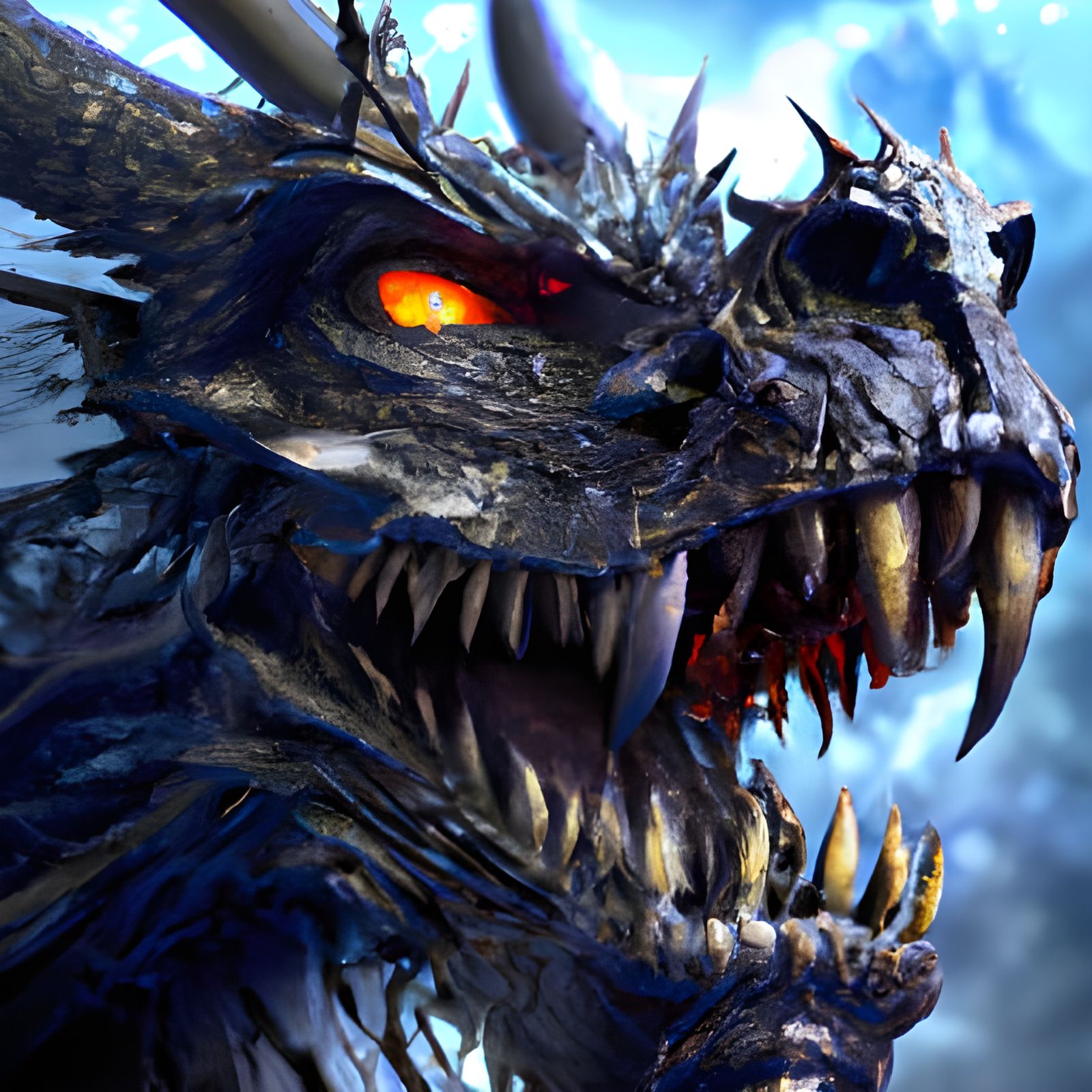 Detailed Dragon Head Portrait with Dripping Lava