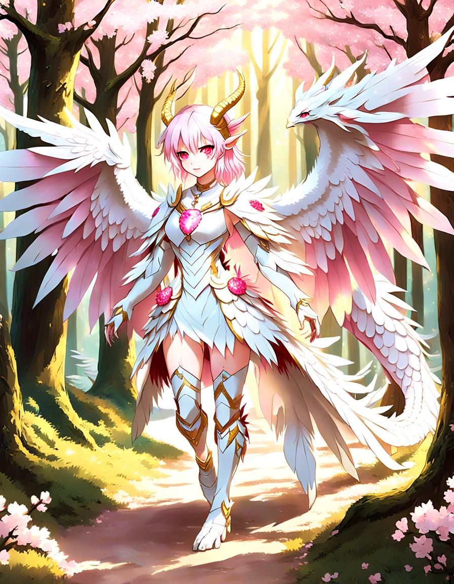 Majestic Albino Dragon Girl in Anime Style