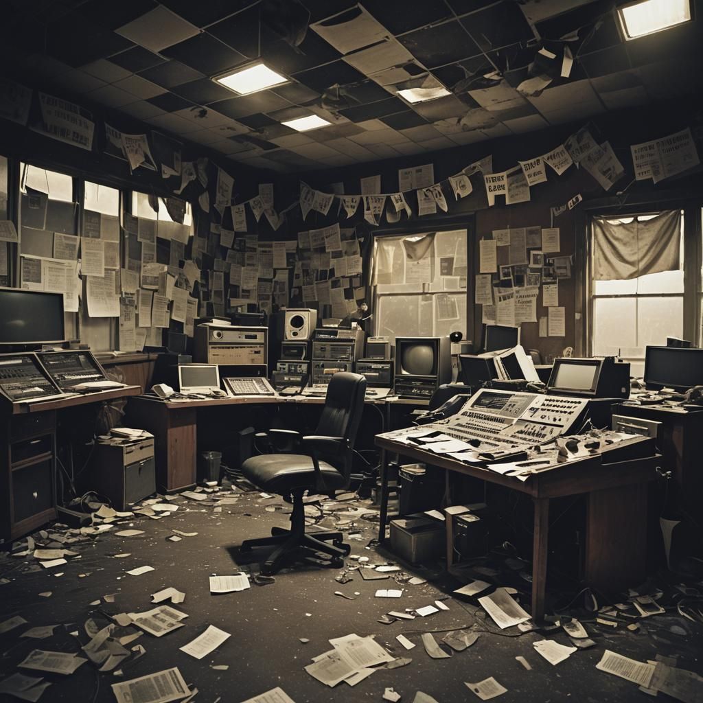 Noir Photo of Abandoned Radio Station Interior