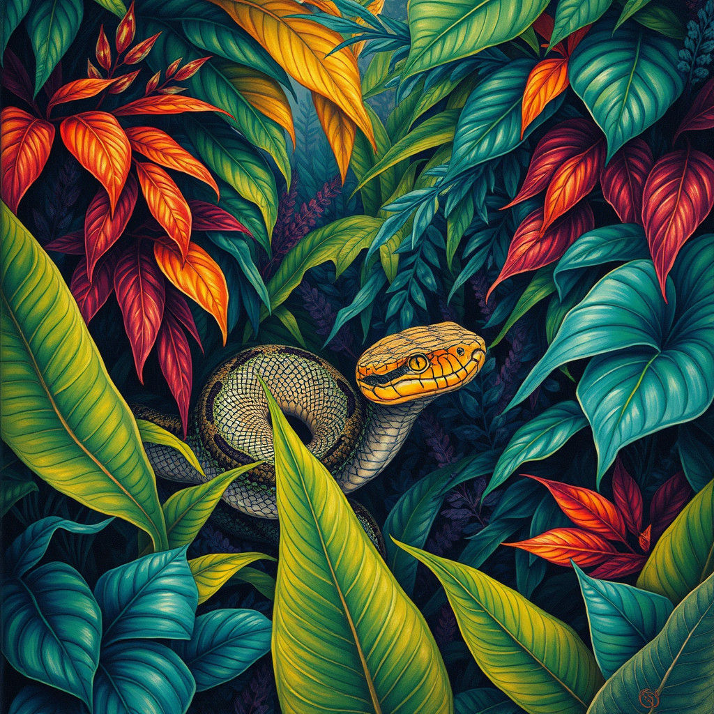 Amazon Snake in Lush Gouache Painting