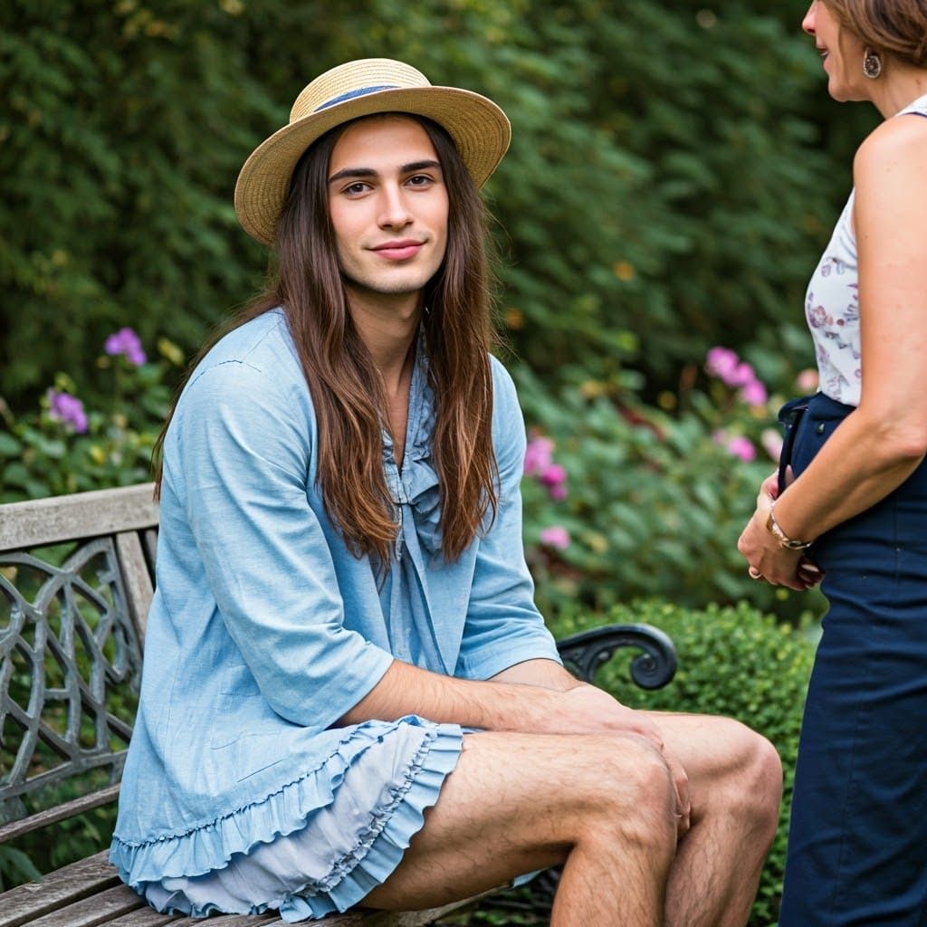 Playful Young Man in Frilly Minidress