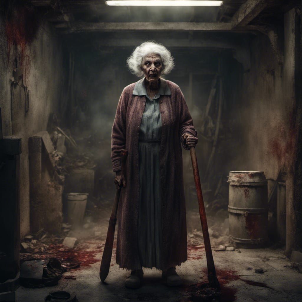 Creepy Grandmother with Baseball Bat in Detailed Matte Paint...