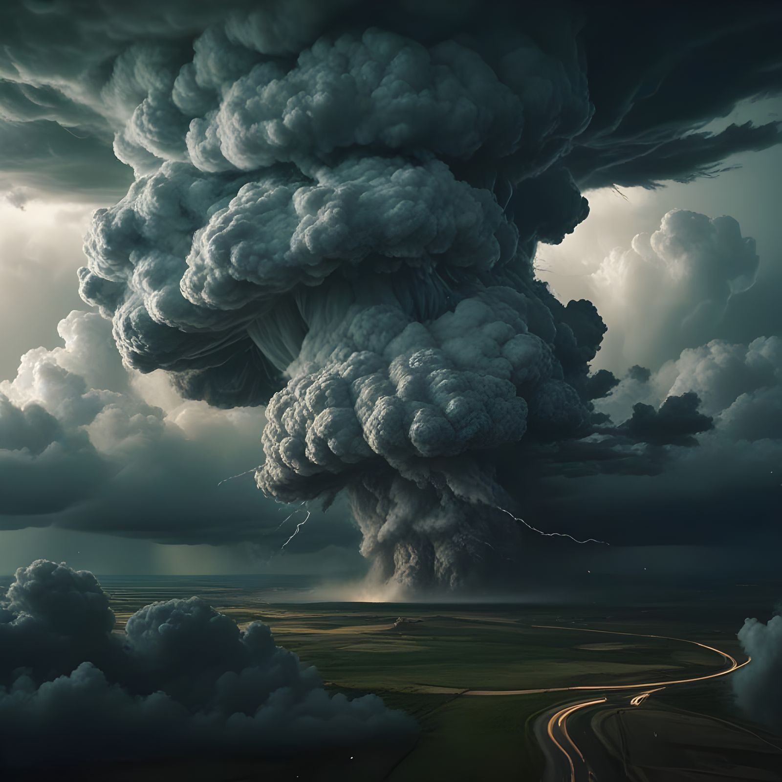 Hyperrealistic Tornadic Supercell Storm Aerial View