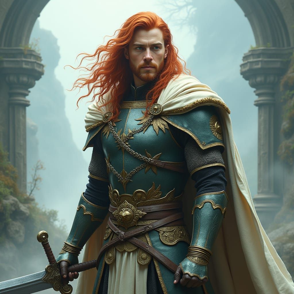 Heroic Elf Warrior in Ethereal Landscape