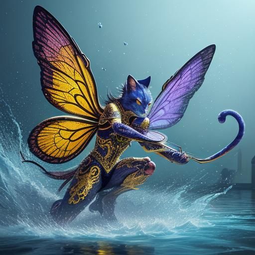 Giant Insect Cat Plays Violin in Hyperrealistic Flowers