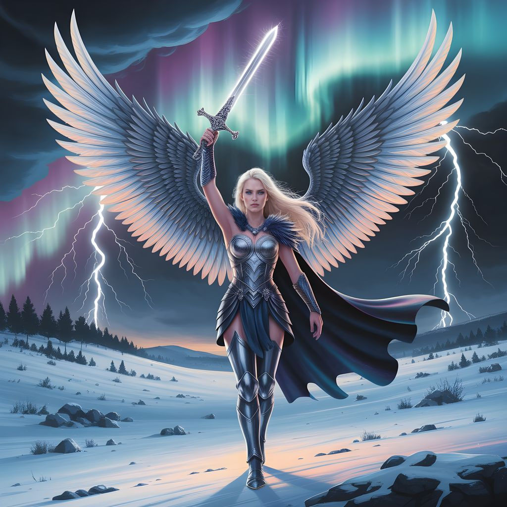 Valkyrie Goddess of Northern Storms in Shining Silver Armor
