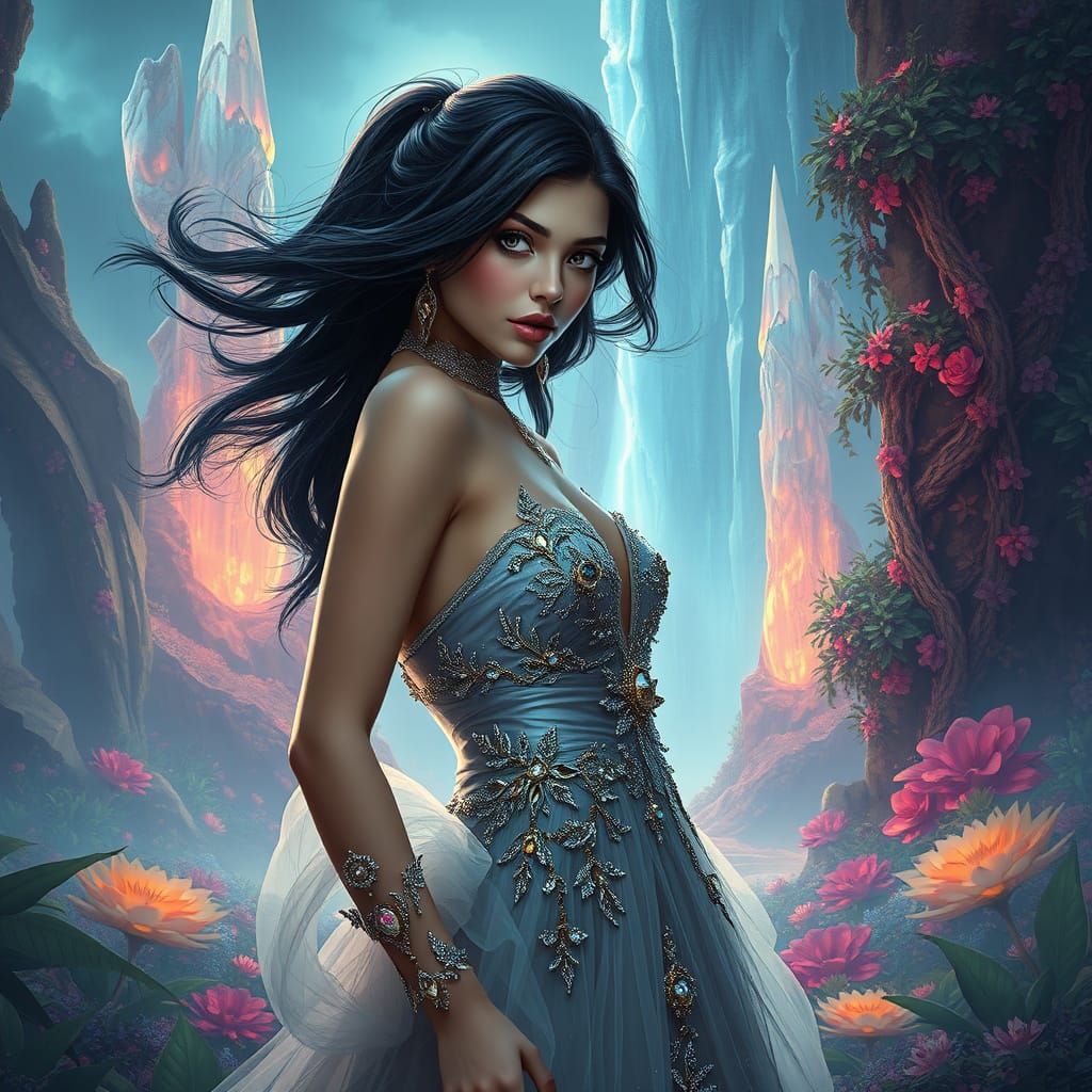 Ethereal Fantasy Queen in Dreamlike Landscape