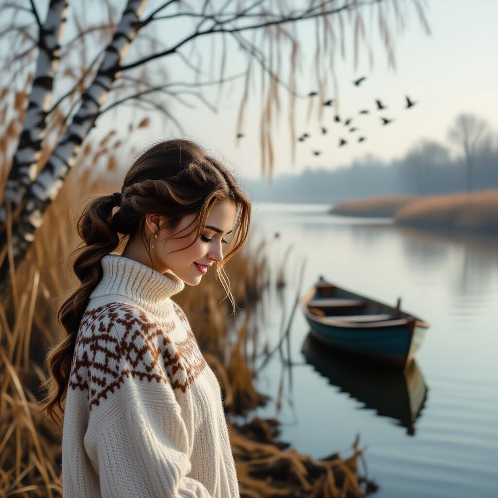 Woman by River in Photorealistic Cinematic Style