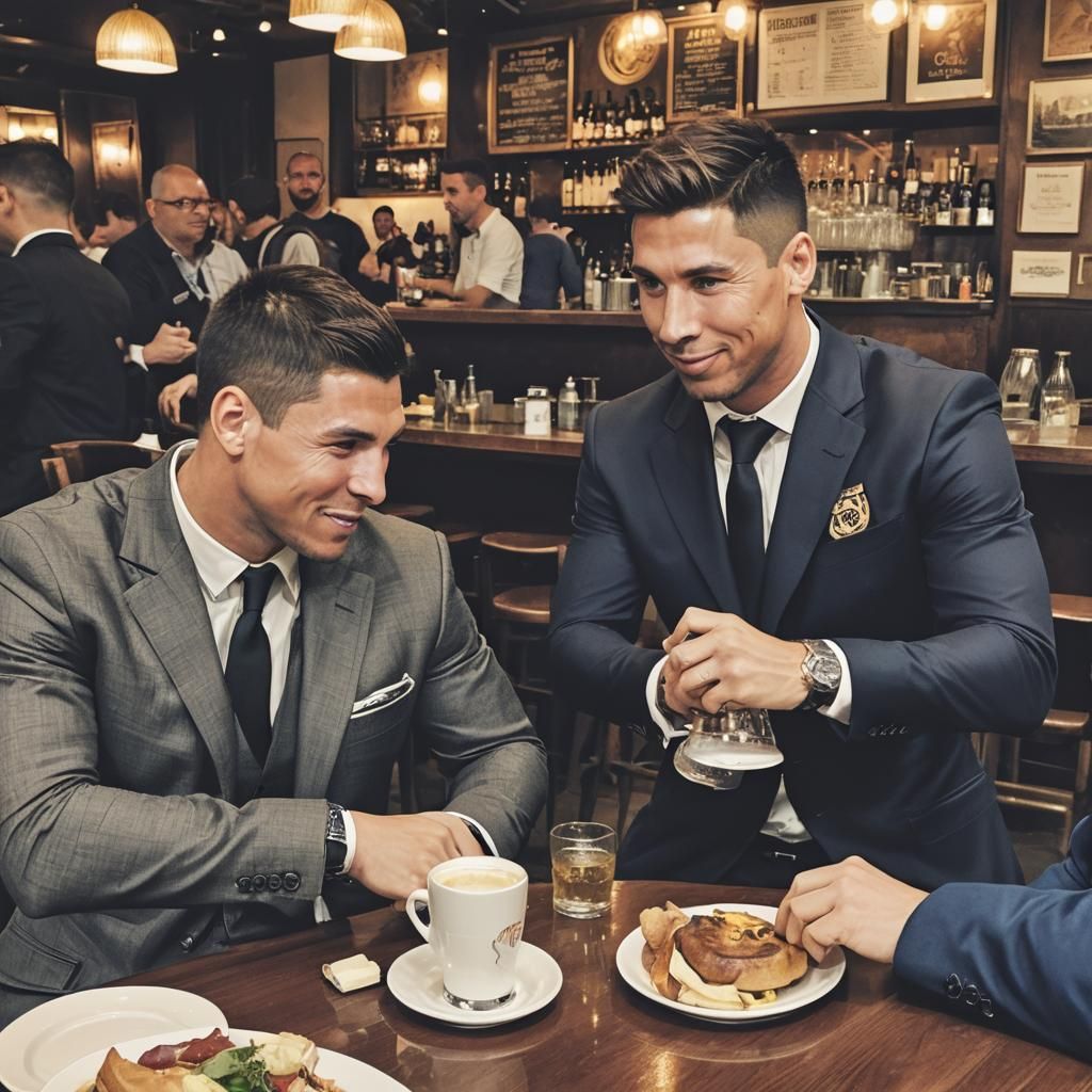 Ronaldo and Messi in a Café