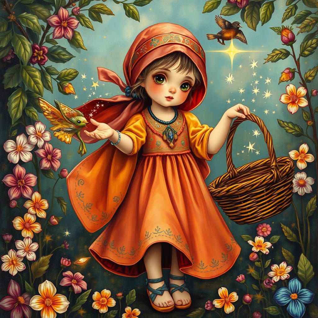 Whimsical Gypsy Girl in a Magical Garden