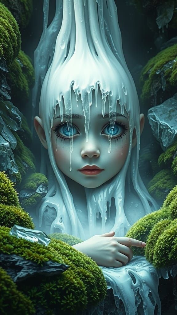 Ethereal Avatar Child Weeping Waterfalls in Mystical Landsca...