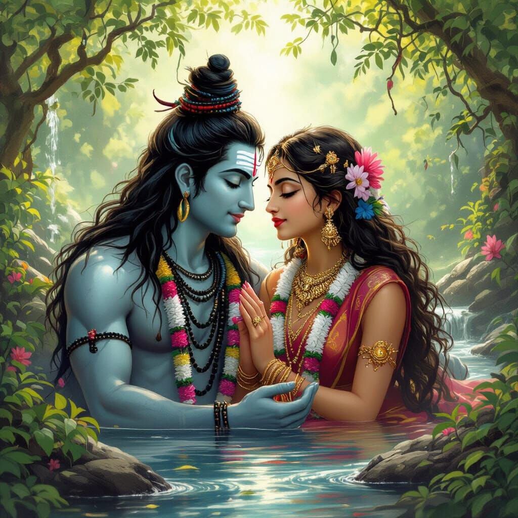 Shiva and Parvati: Entwined in Loving Gaze