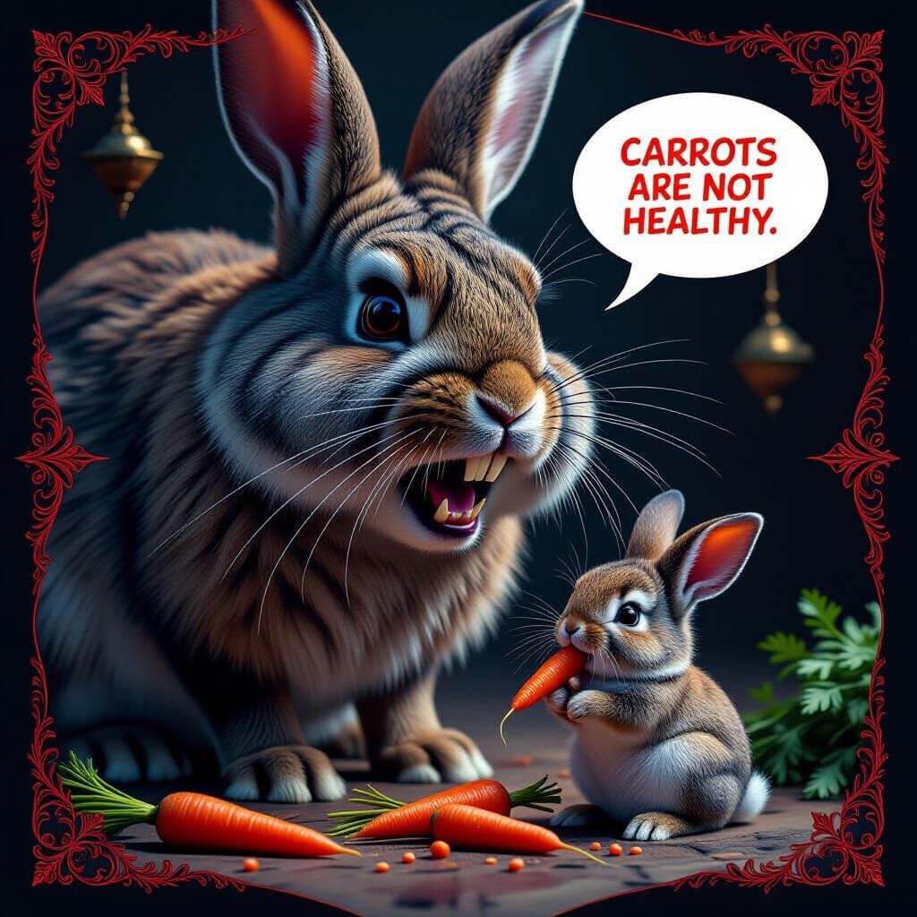 Big Rabbit Warns Little Rabbit About Carrots in Matte Painti...