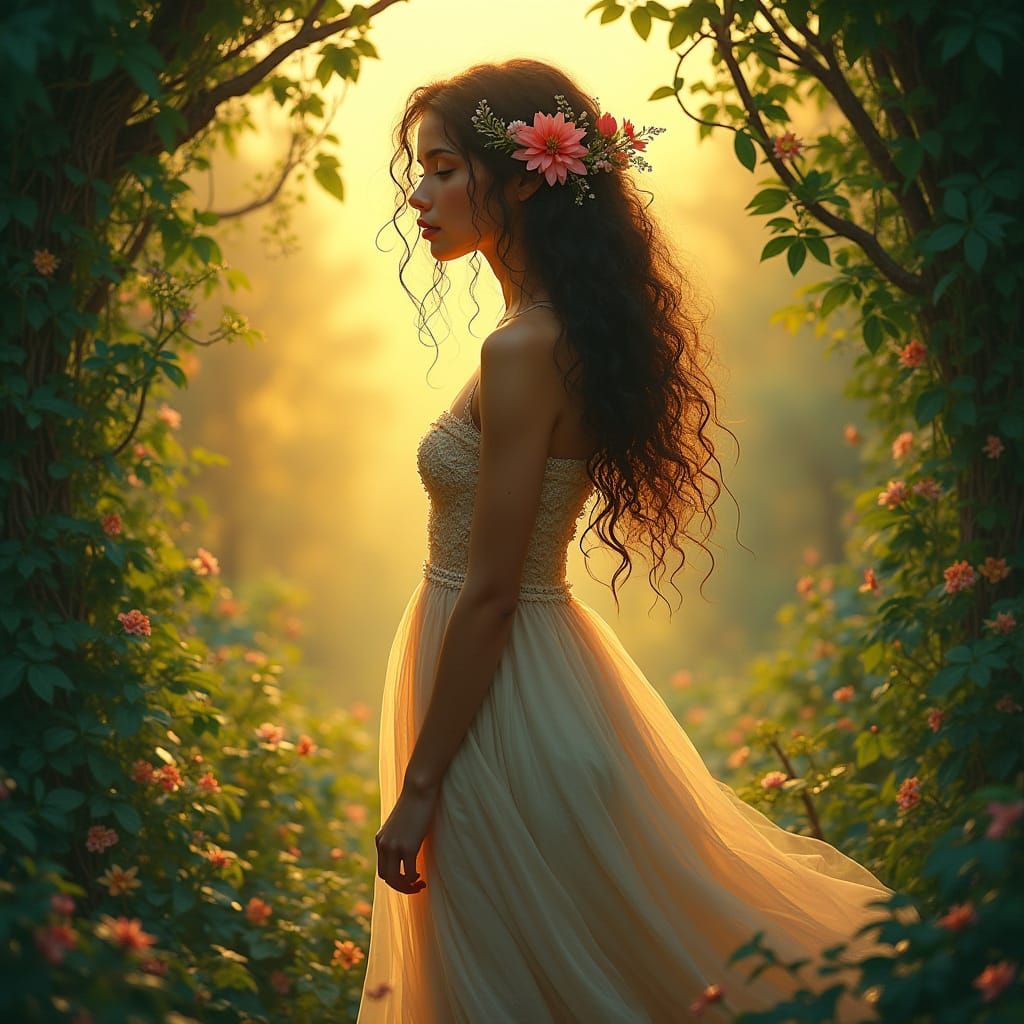 Ethereal Bohemian Goddess in Golden Light