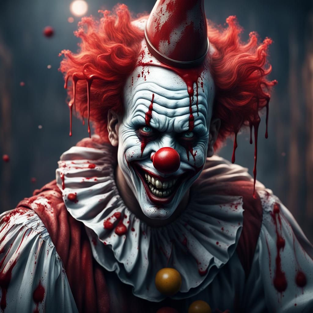 Clown Covered in Blood: Detailed Matte Painting