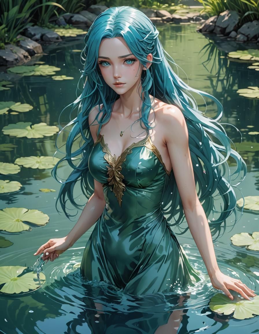 Water Spirit Woman in Anime Style