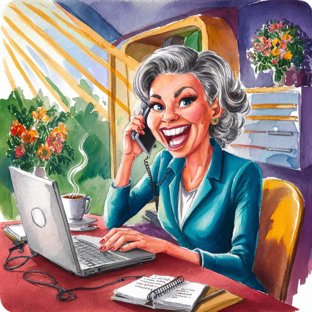 Vibrant Woman's Energetic Monday Morning: Watercolor Illustr...