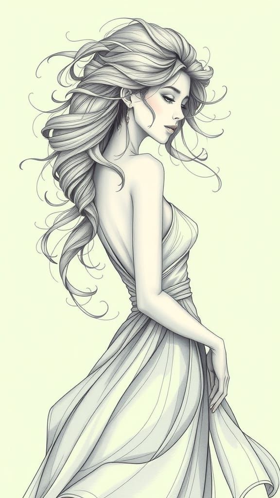 Ethereal Smoke Lady in Dreamy Pencil Style