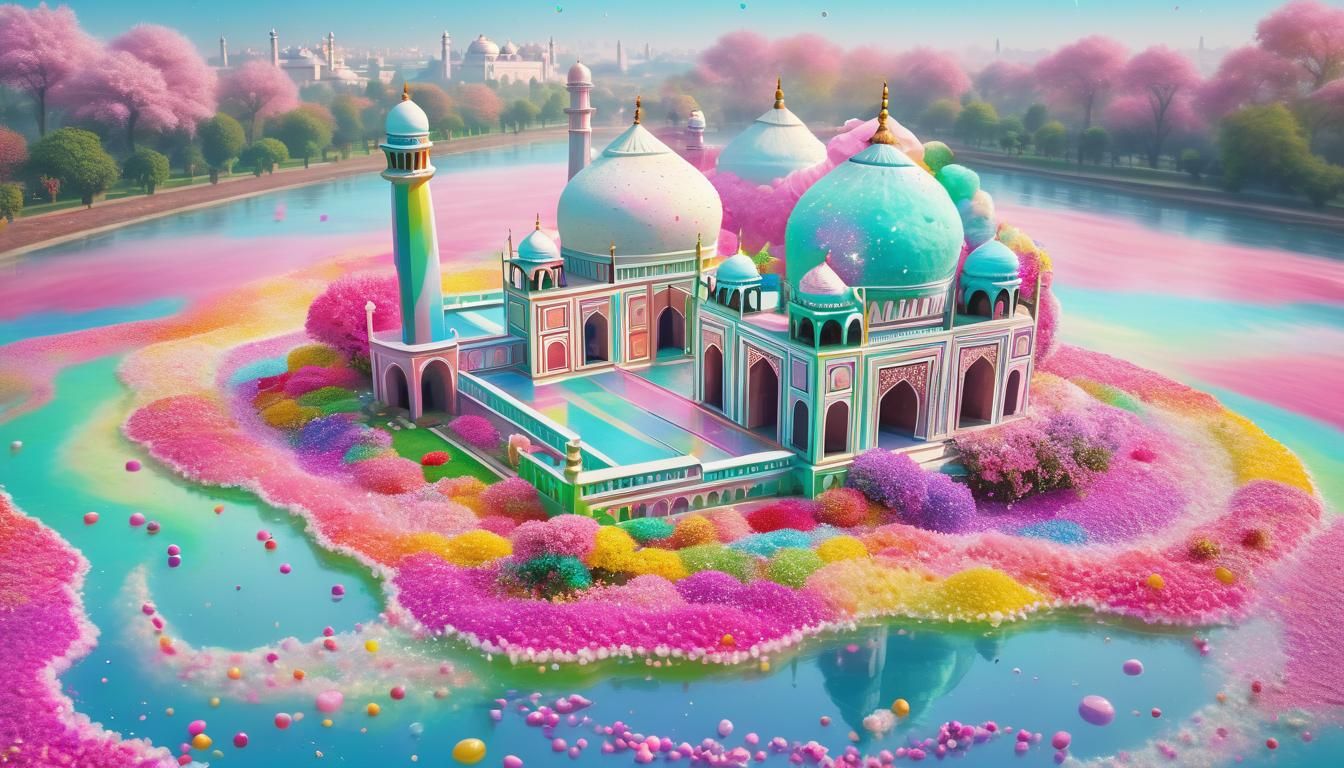 Taj Mahal Floating in Candy Garden: Candy Art
