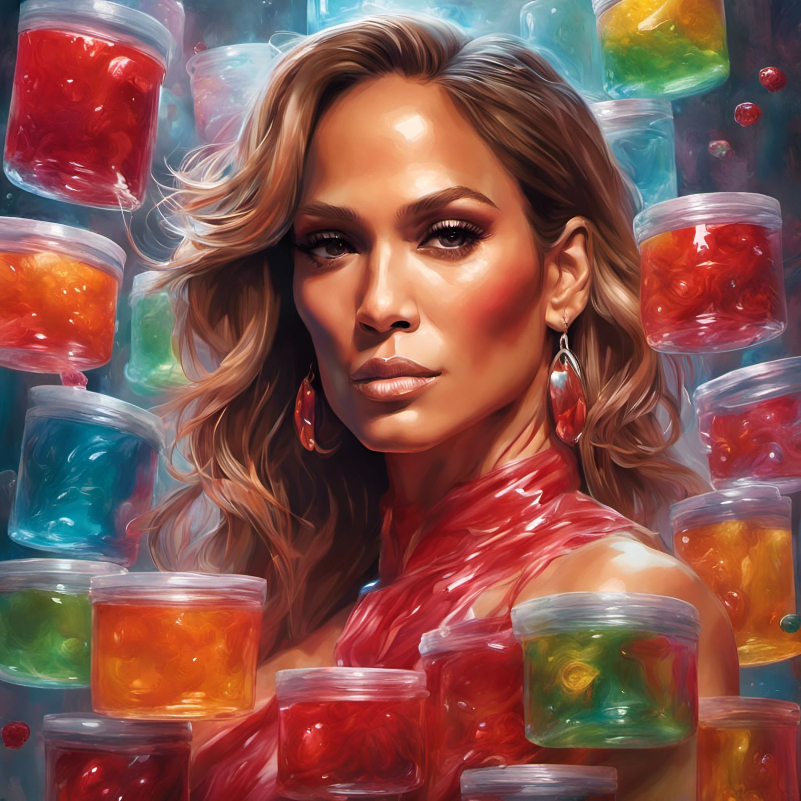 Jennifer Lopez Surrounded by Jello: Digital Portrait