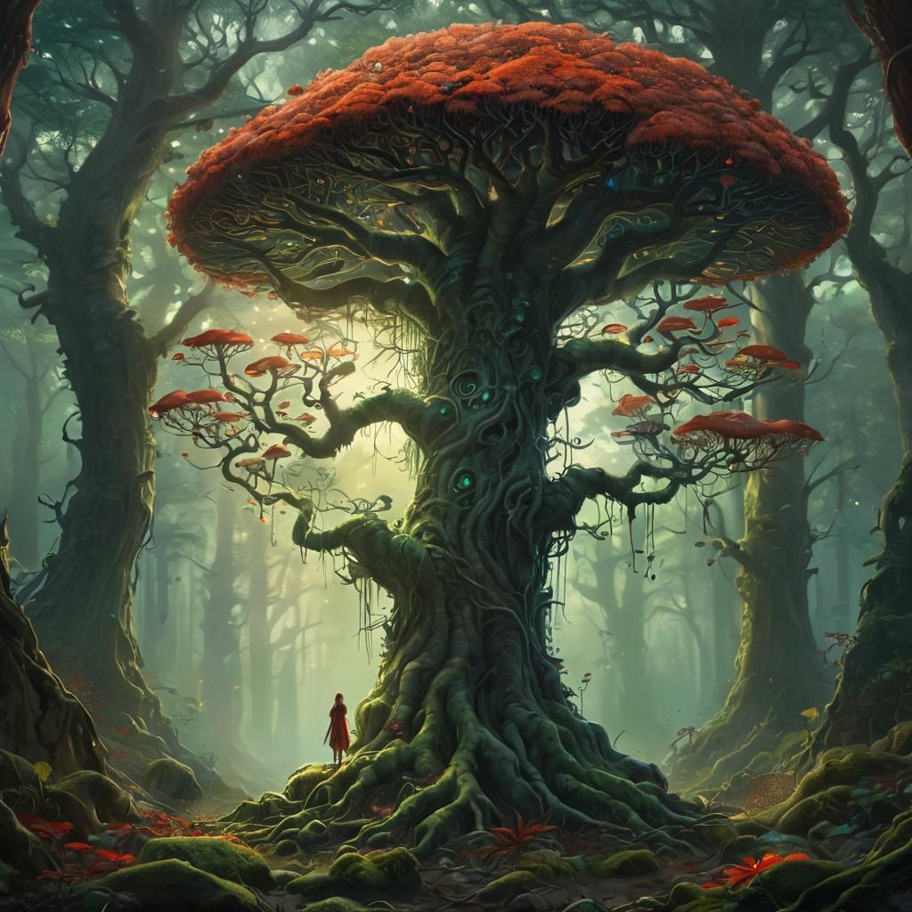 Mystical Tree in Dark Fantasy Forest