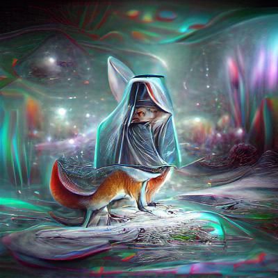 Astral Fox Illustration in Mixed Media Style
