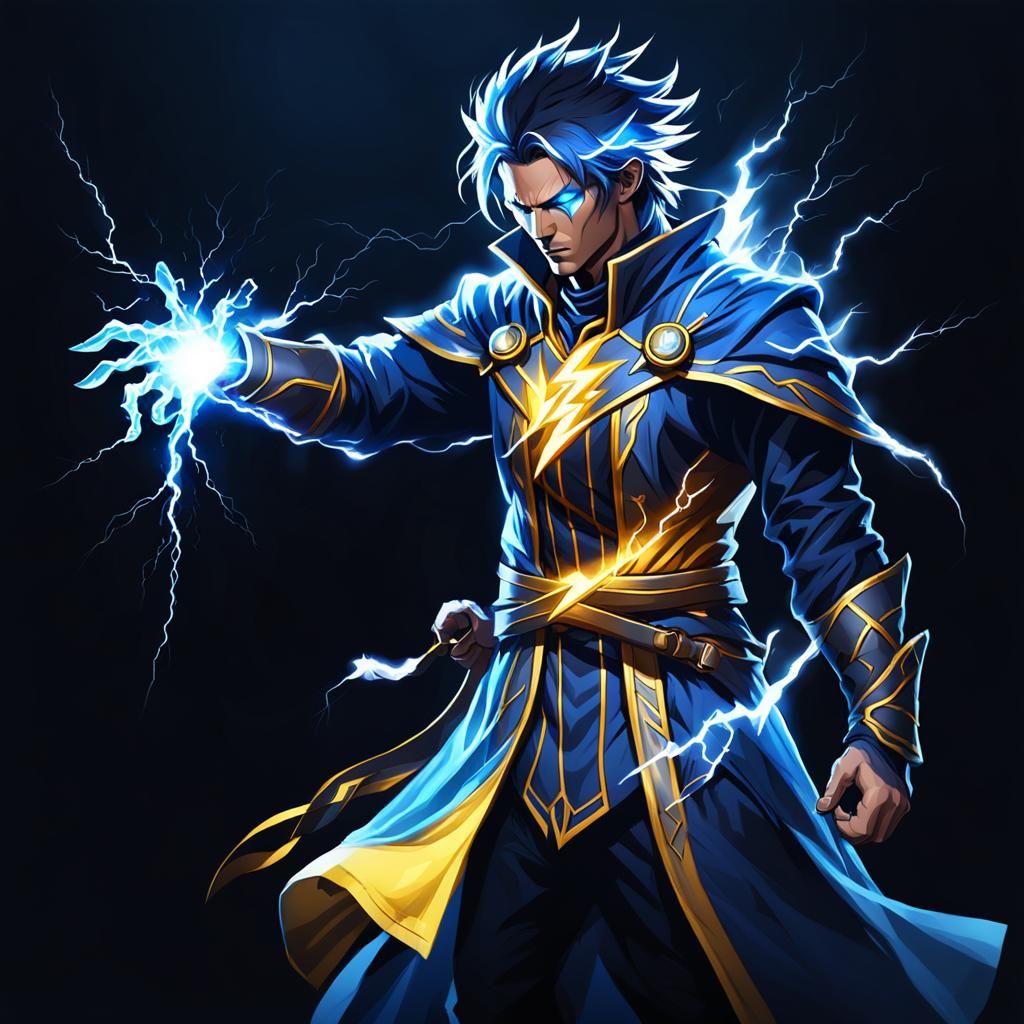 Medieval Stormbringer Mage Casting Lightning Spell