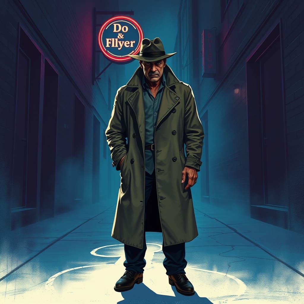 Grizzled Detective at Crime Scene in Gritty Style