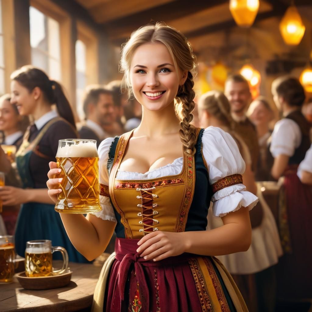 Festive Oil Painting of Woman at Oktoberfest