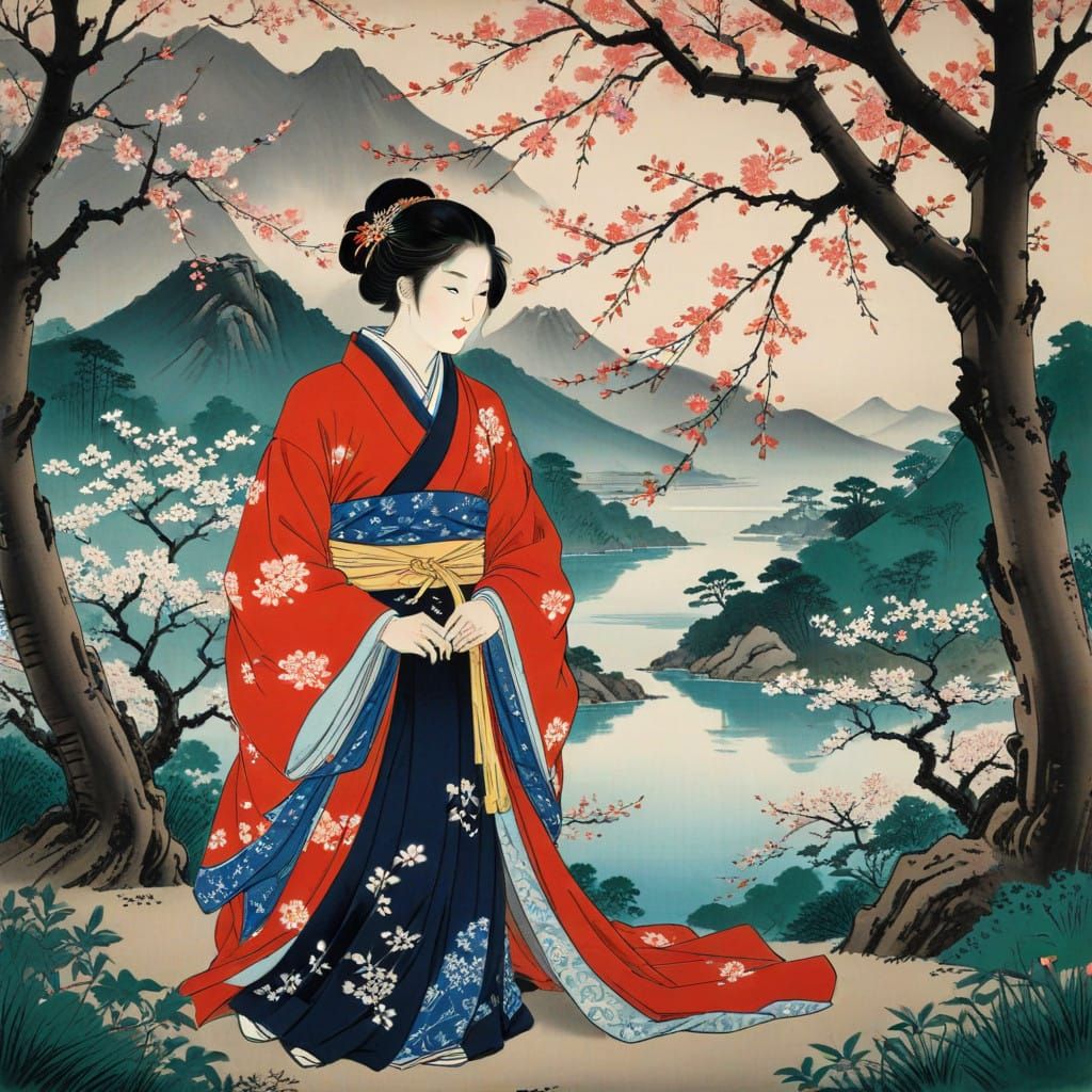 Elegant Moonlit Courting in Traditional East Asian Style