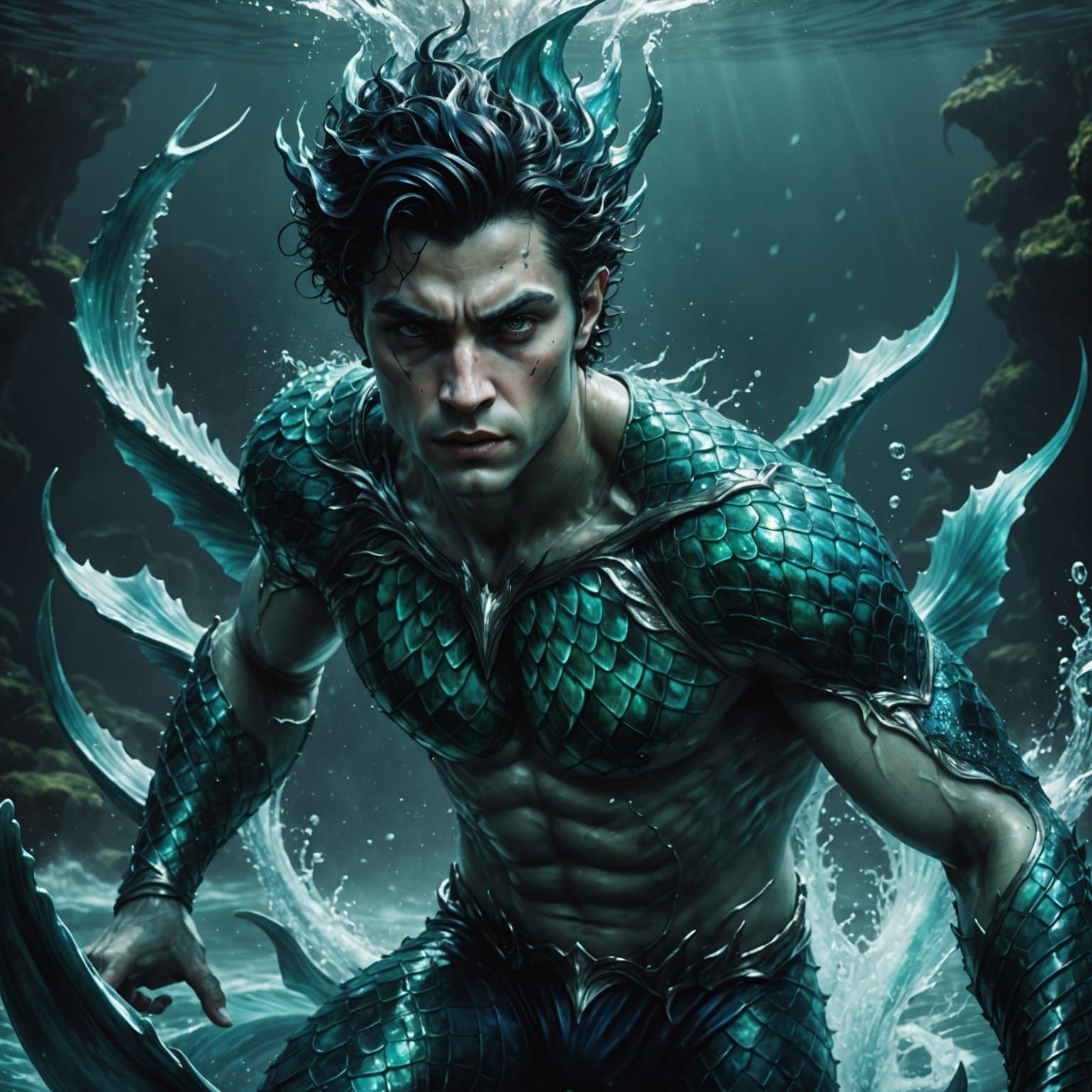 Twisted Water Fae Merman in Hyperrealistic Fury