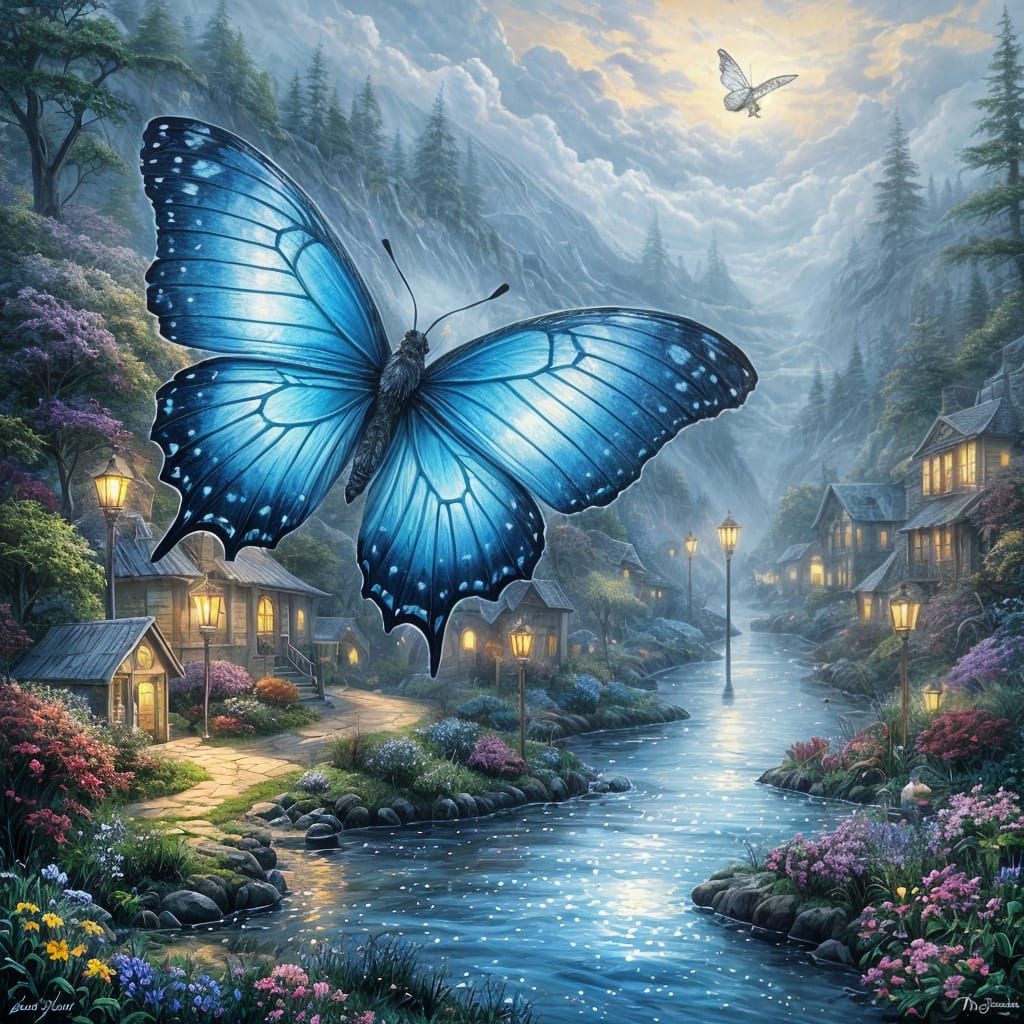 Ethereal Fantasy Child with Blue Butterfly