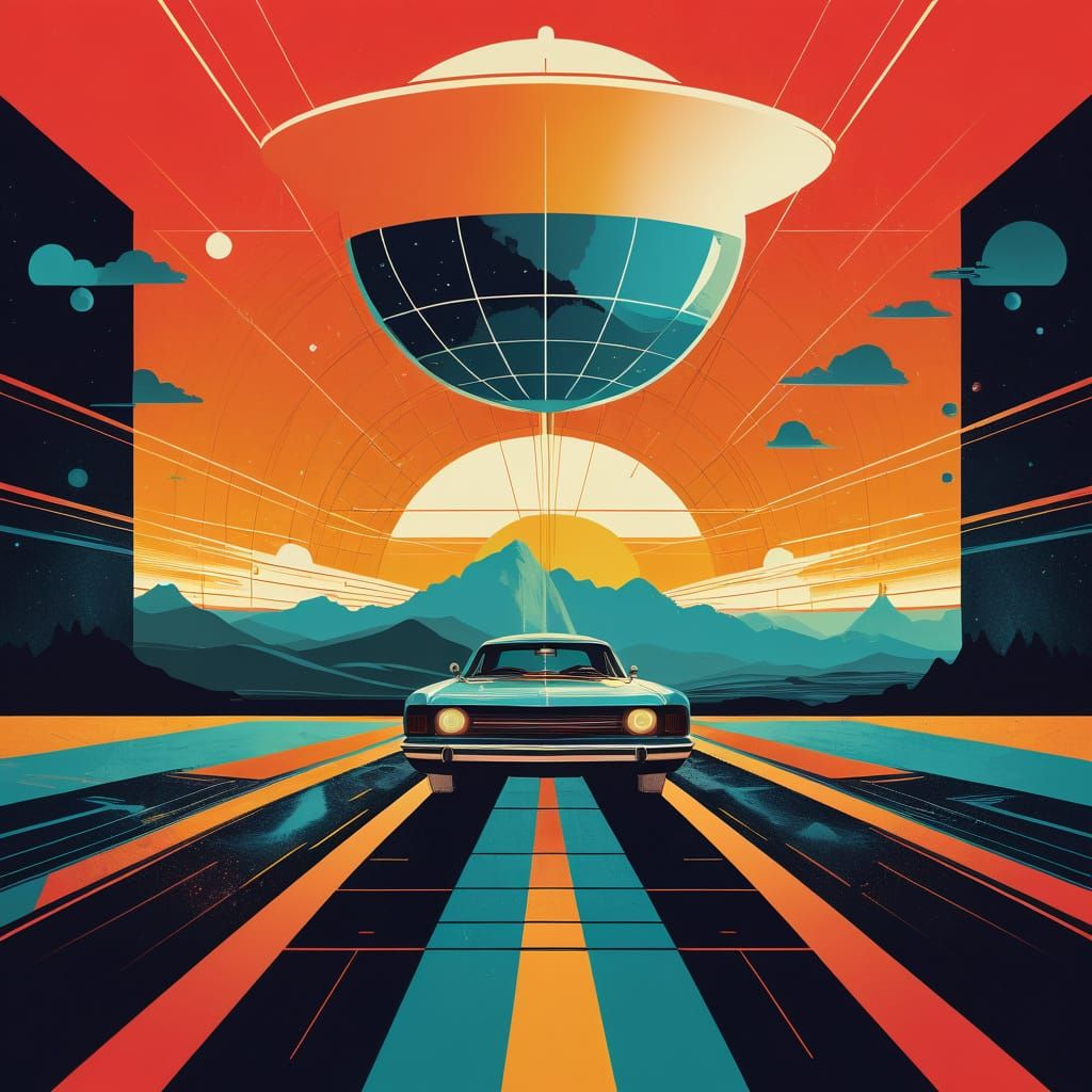 Vintage Sci-Fi Liminal Space in Triadic Colors