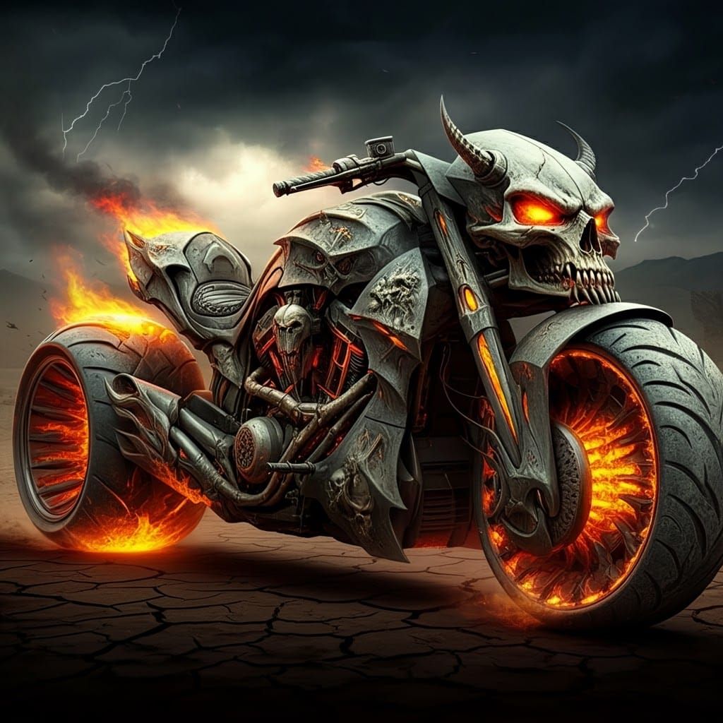 Futuristic Demonic Motorcycle with Fiery Accents
