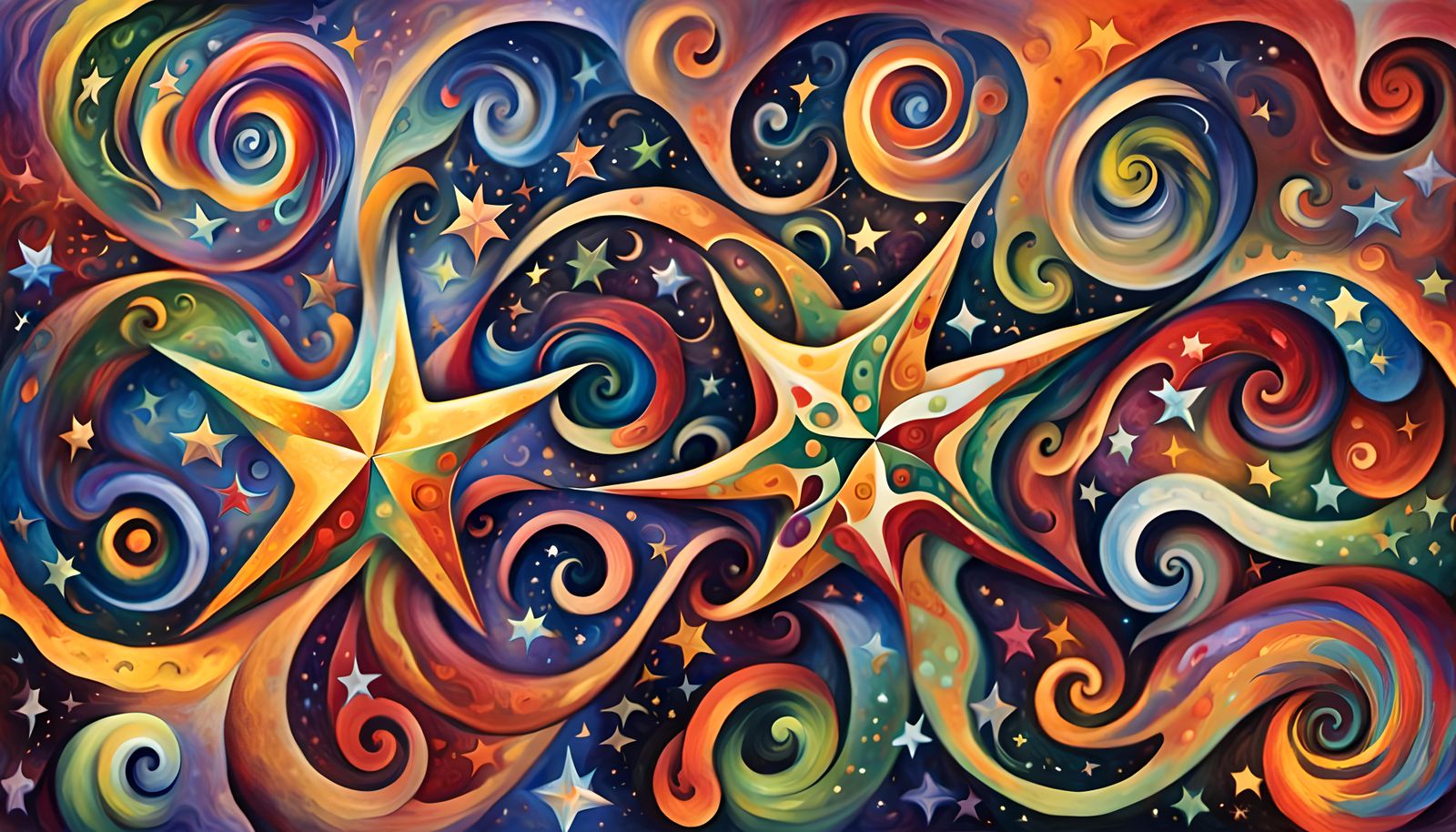 Swirling Star Cluster in Impasto Oil Style