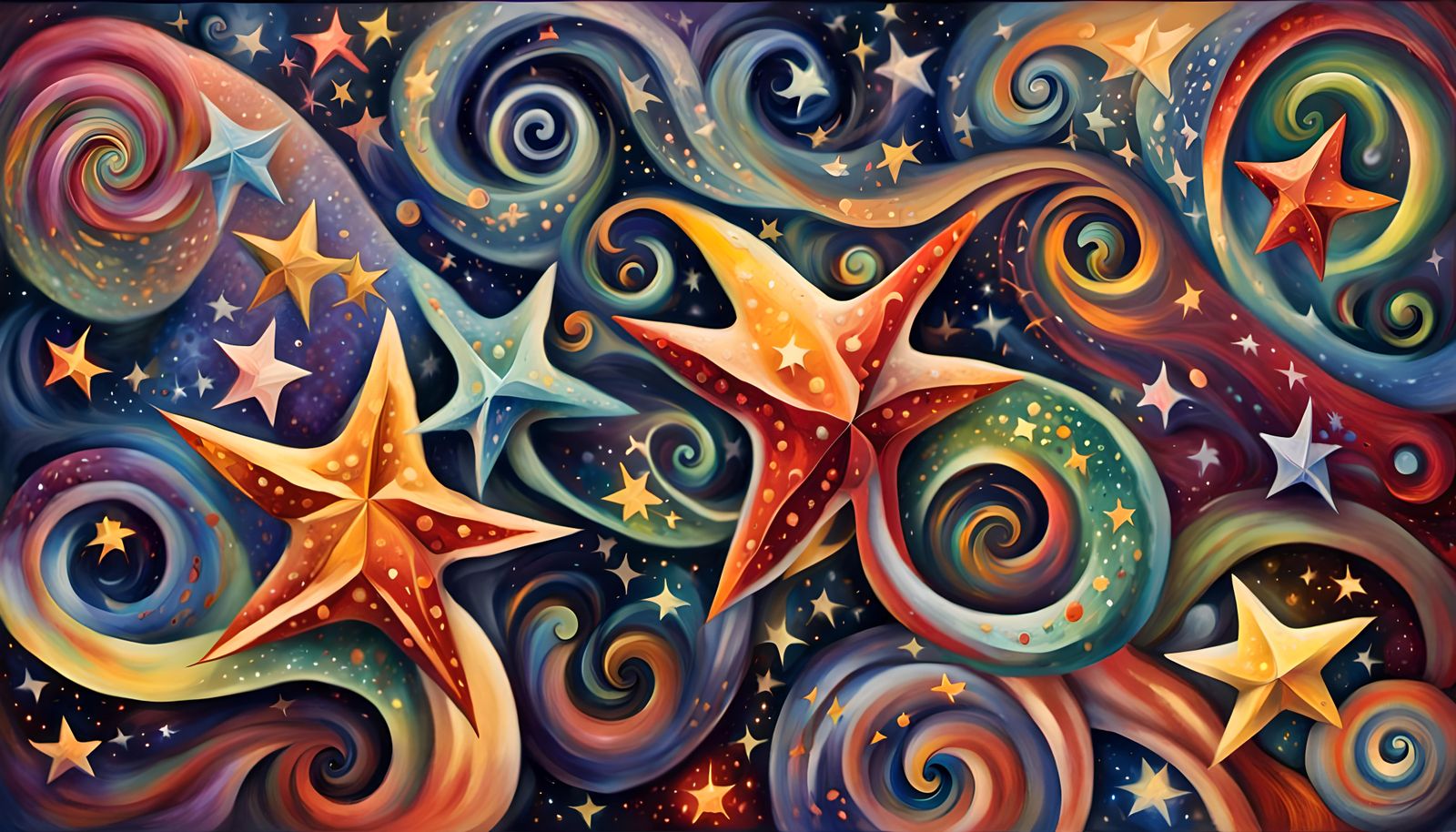 Swirling Stars in Cosmic Dance: Impasto Oil Painting