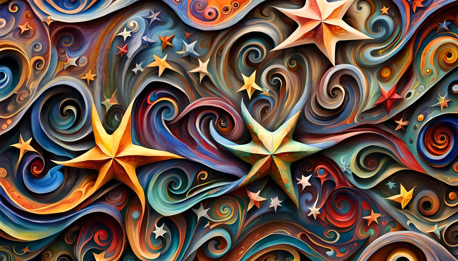 Swirling Stars in Cosmic Maelstrom as Impasto Painting