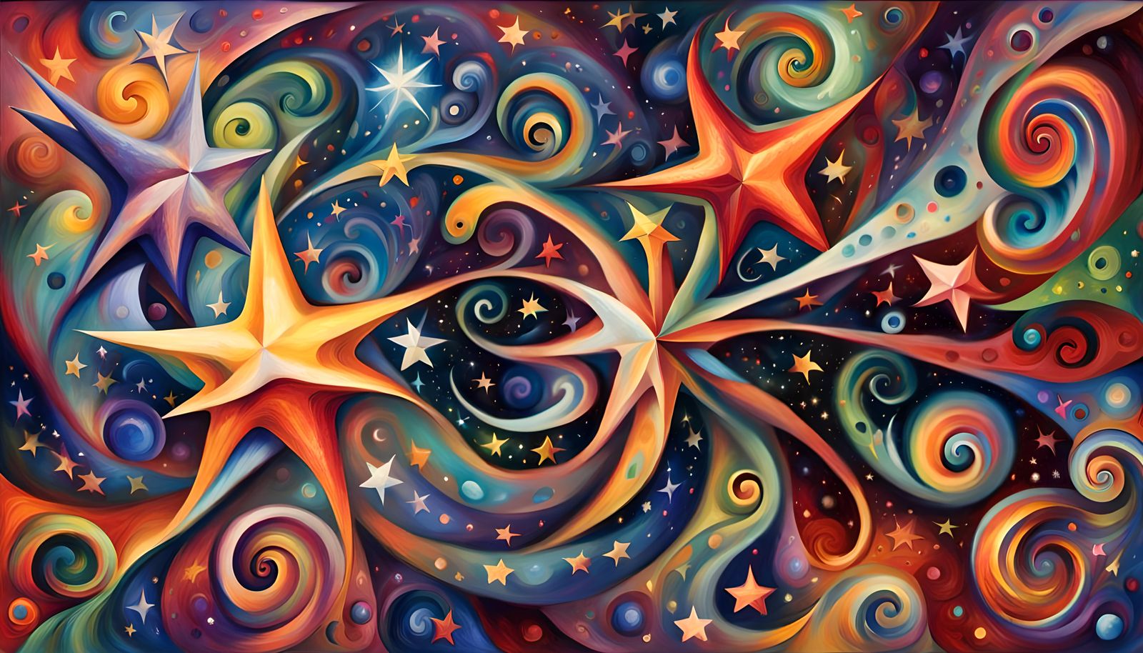 Cosmic Star Beings Dance in Impasto Oil Painting