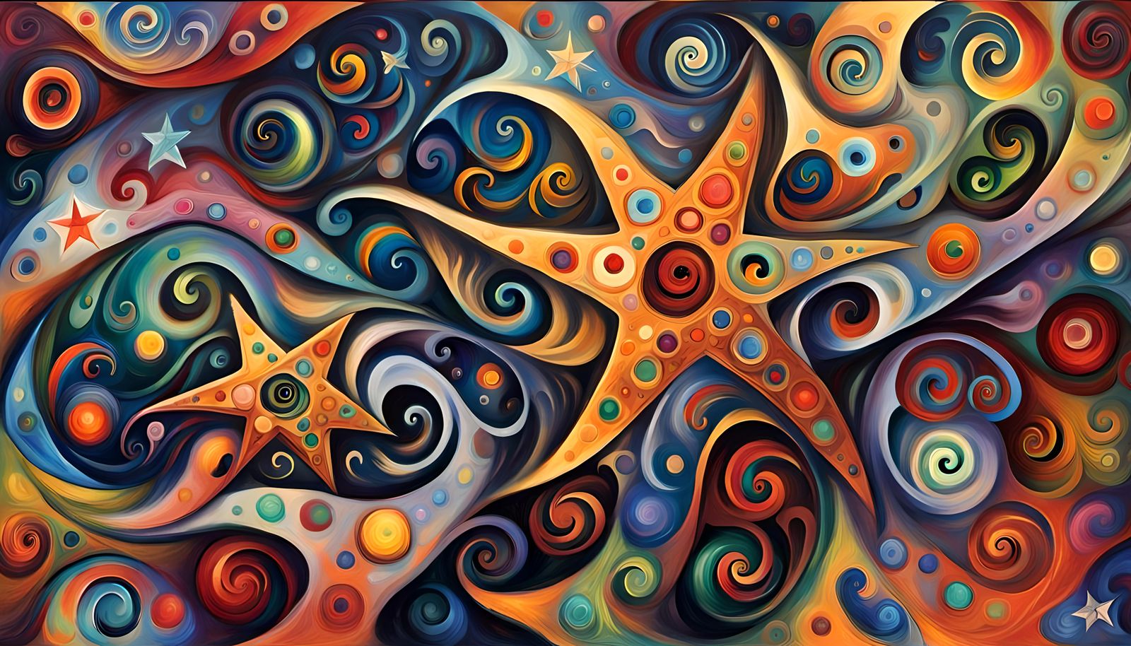 Swirling Stars in Abstract Impasto Cosmos