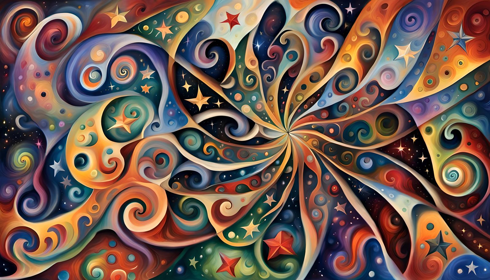 Swirling Stars in Iridescent Cosmic Dance: Abstract Art
