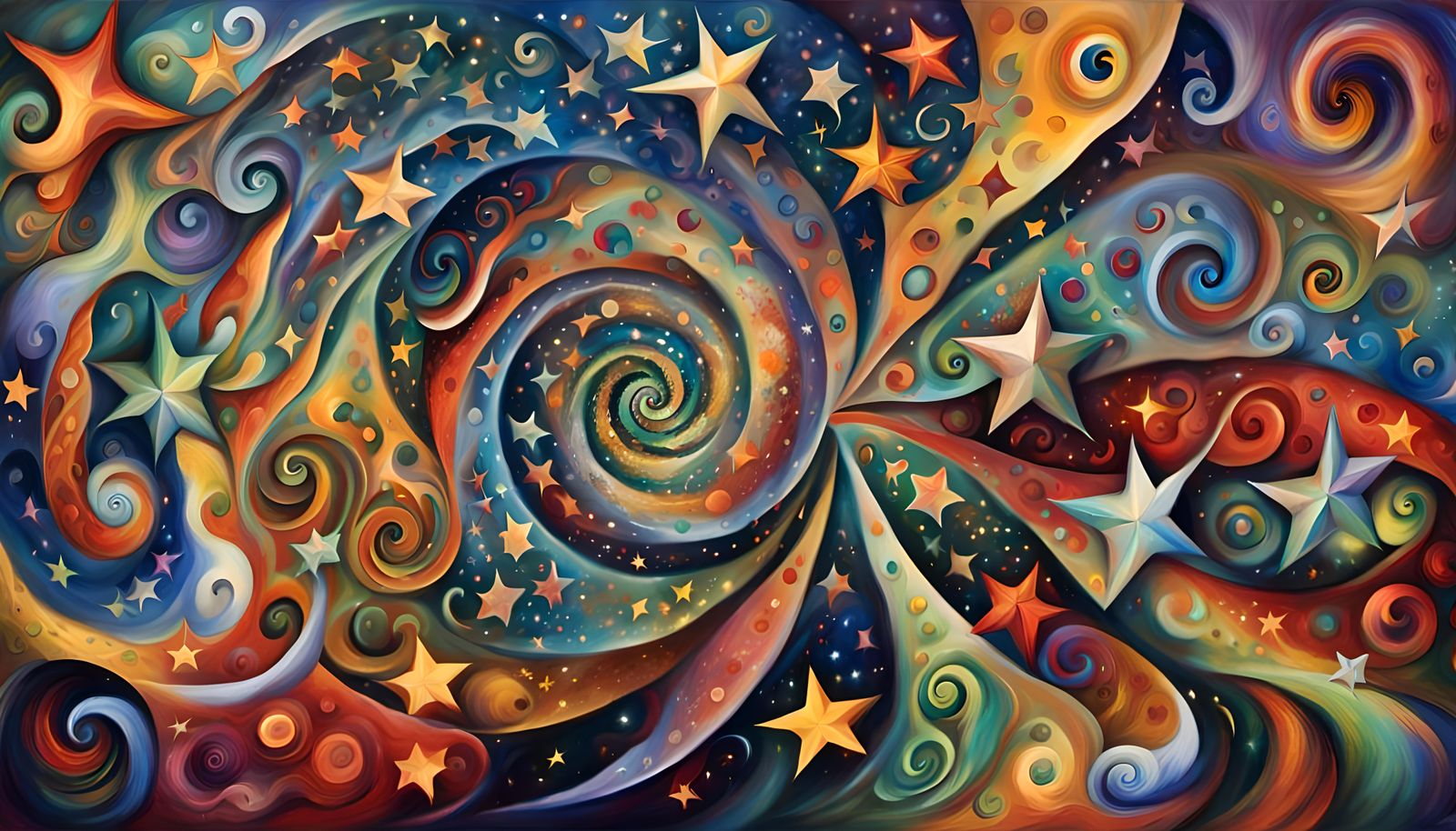 Cosmic Star Dance in Impasto Oil Style