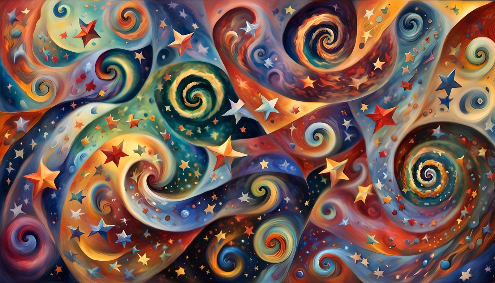 Swirling Stars in a Cosmic Dance: Impasto Oil Painting