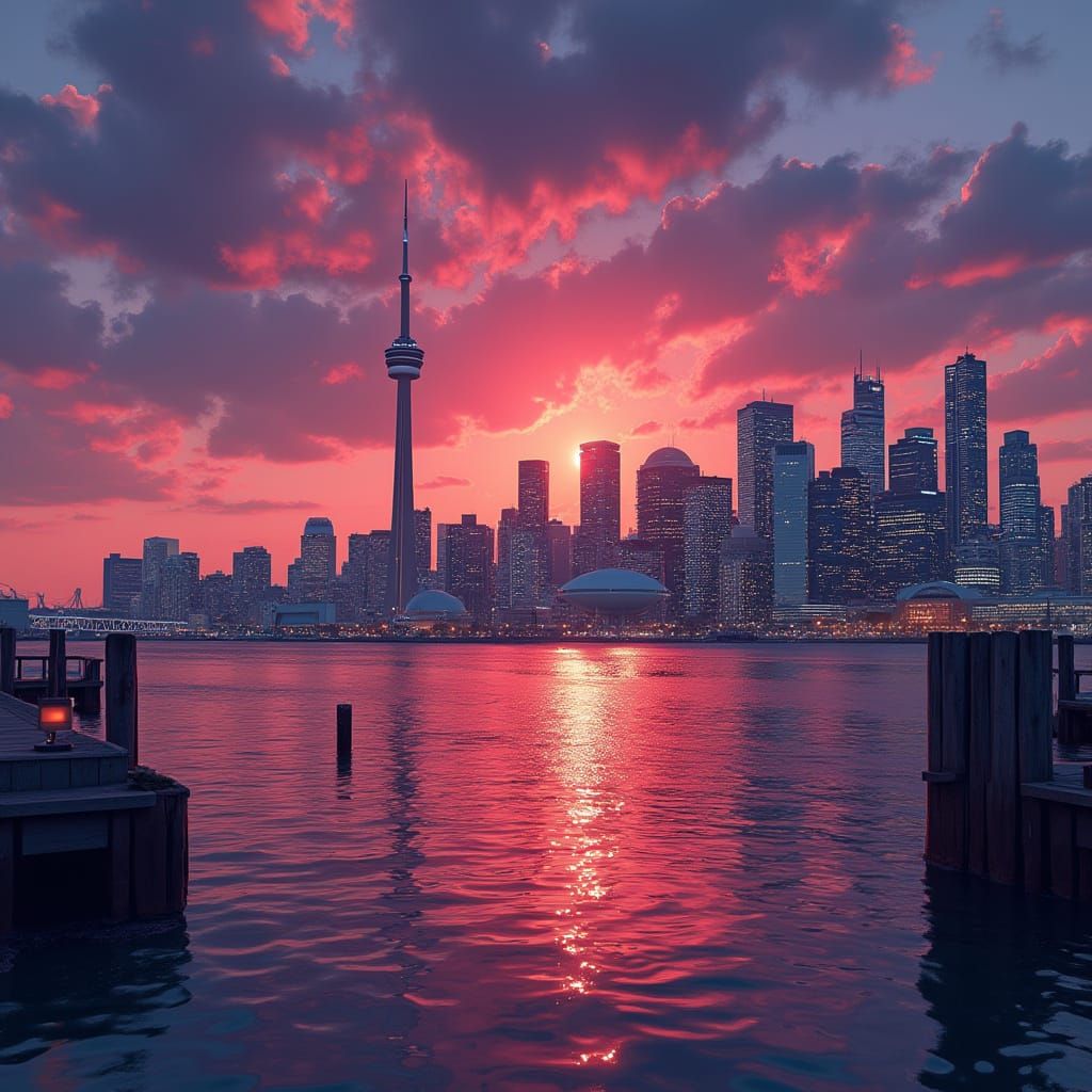 Toronto Skyline Sunset: Futuristic Digital Art