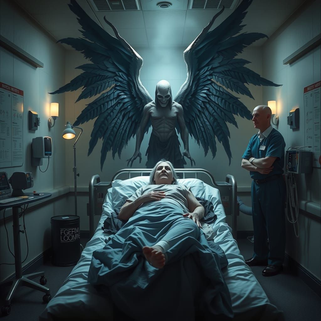 Angel of Death Visits a Dying Elderly Woman in a Hospital Ro...