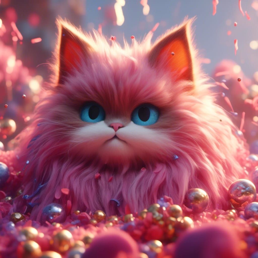 Super Fluffy Kitten Portrait in Detailed Digital Art