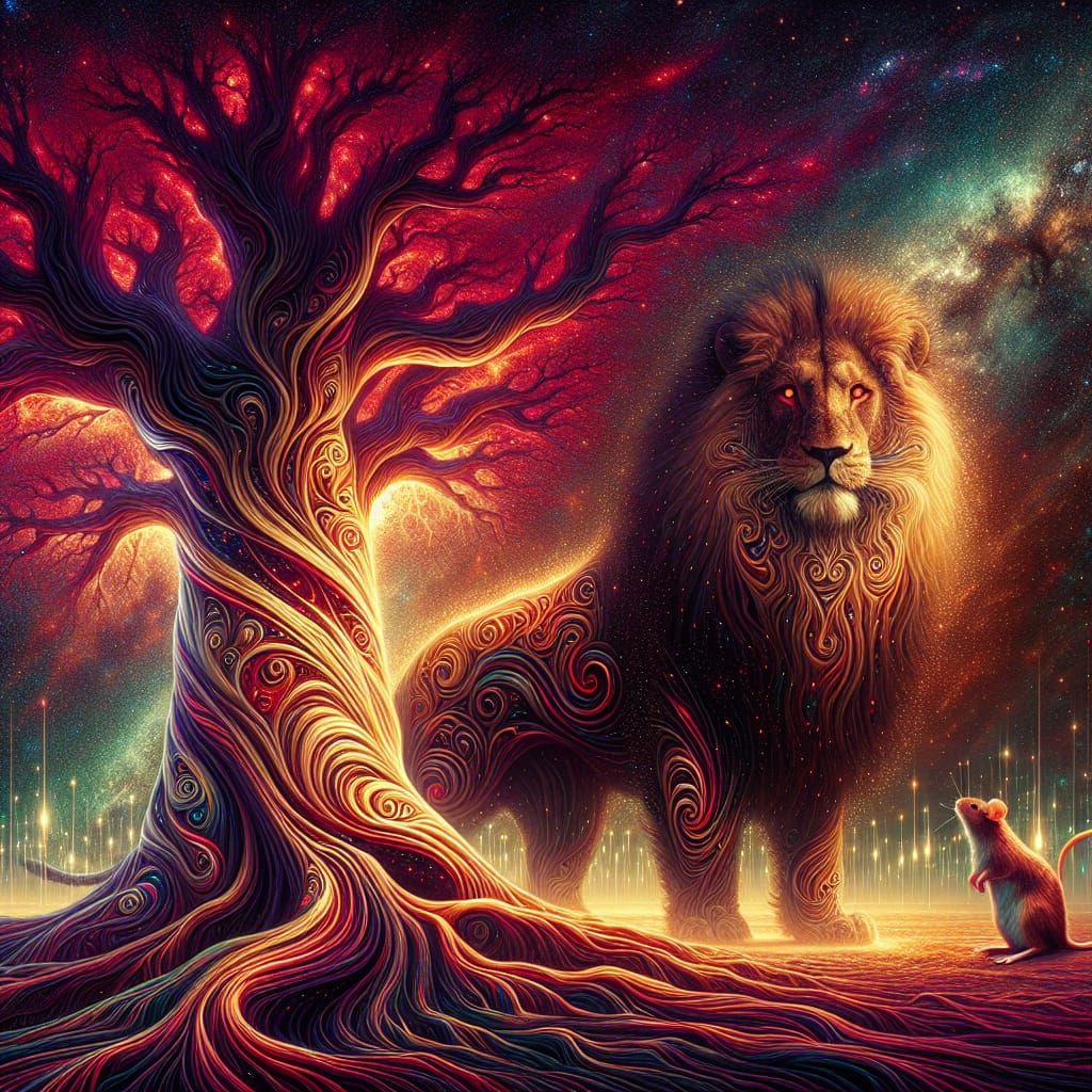 Surreal Tree of Life in Cosmic Khokhloma Painting Style