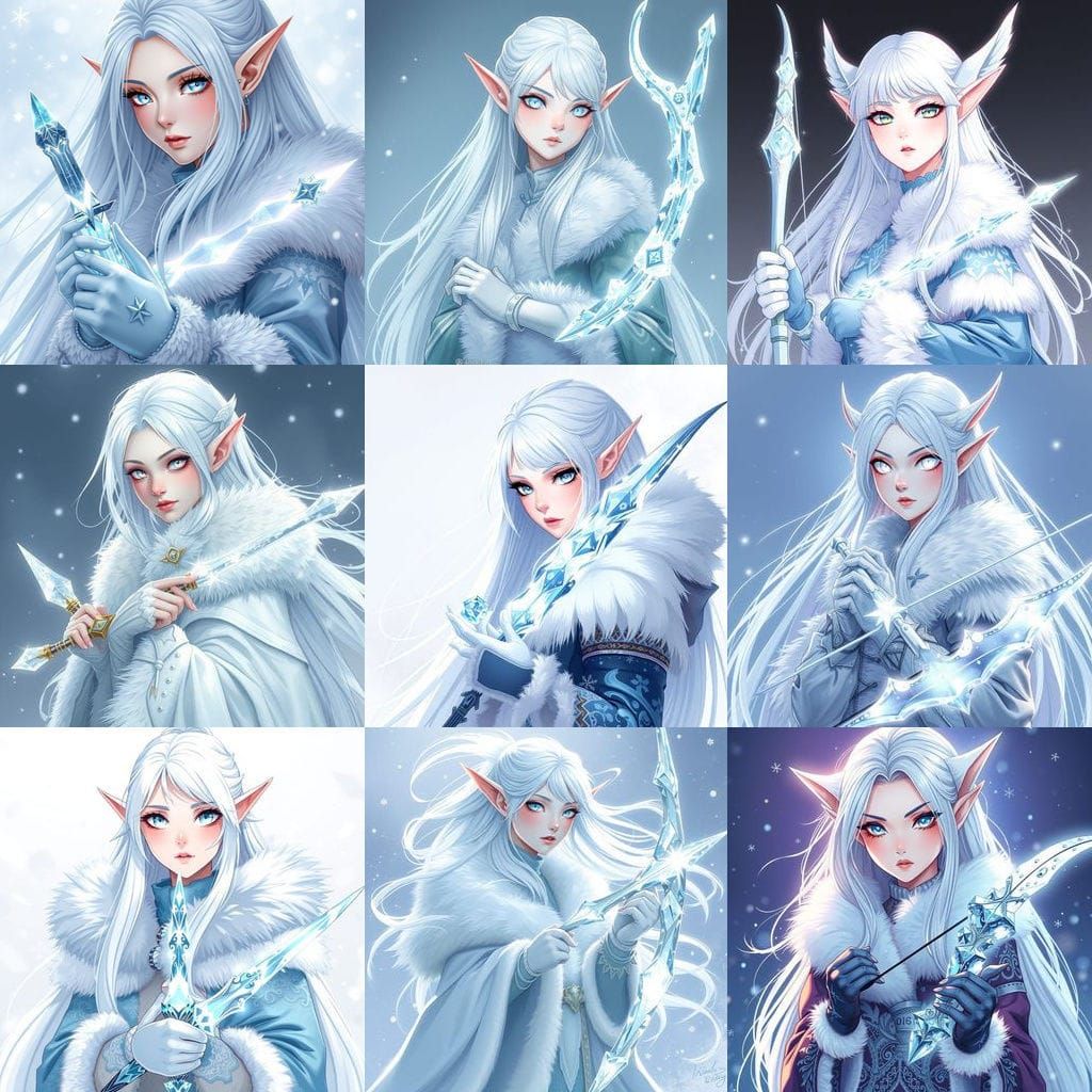 Winter Elf Maiden with Icy Aura and Elegant Mystery