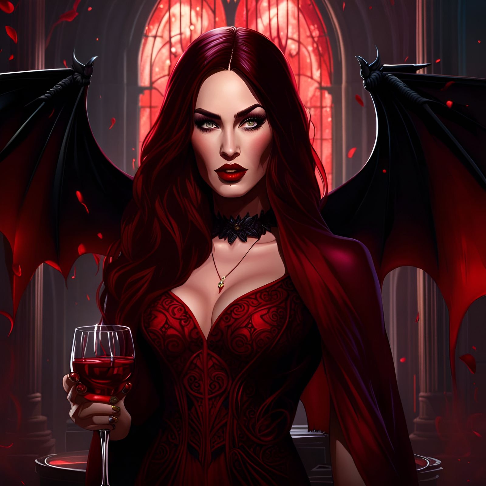 Megan Fox as Vampire Lady in Gothic Art Style