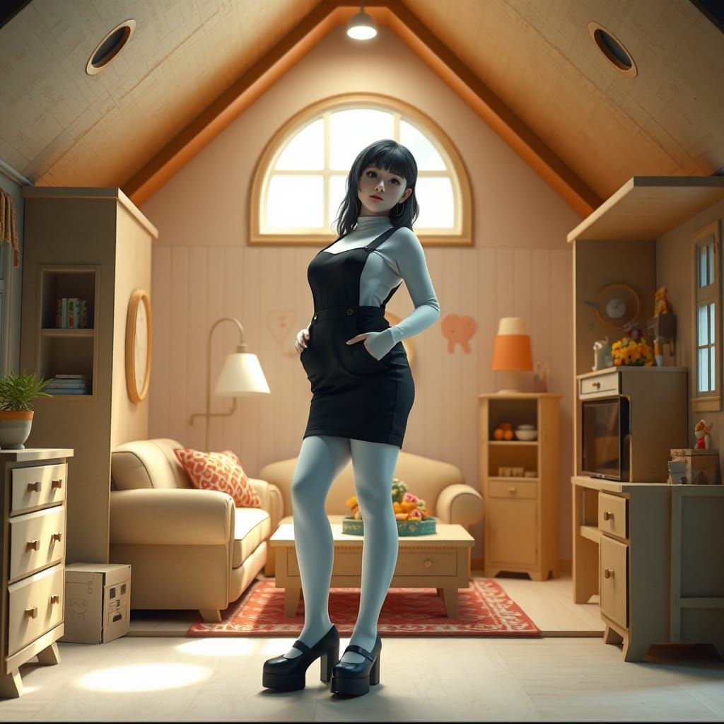 Whimsical Dollhouse Scene in 3D Anime Style